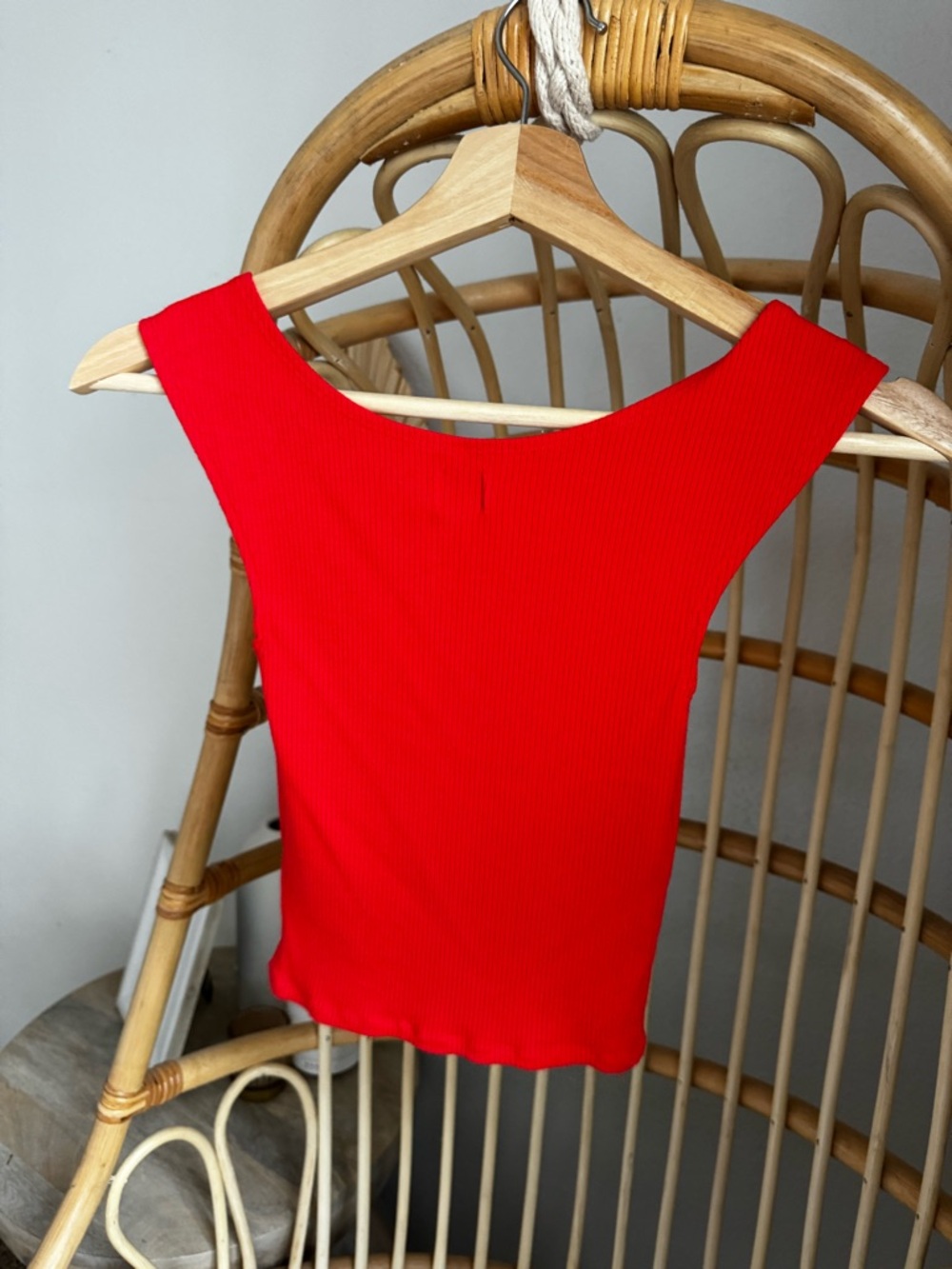 BDG Red Ribbed Square-Neck Tank Top - Picture 3 of 5